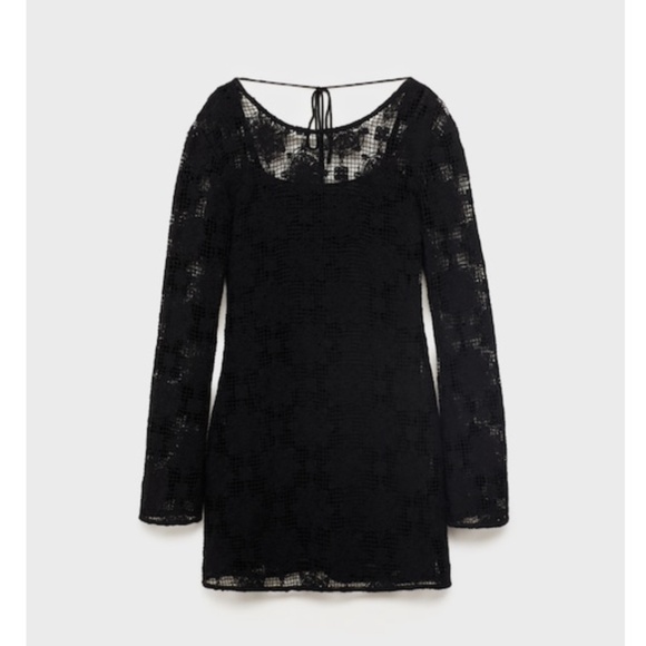 316. MANGO Black Crochet Floral Mini Dress W/Slip $90 EUC Sz 2 - Picture 1 of 5